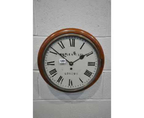 A 19TH CENTURY MAPLE AND CO LTD OF LONDON SINGLE FUSEE WALL CLOCK, in a walnut case with a glazed door that's enclosing an 11