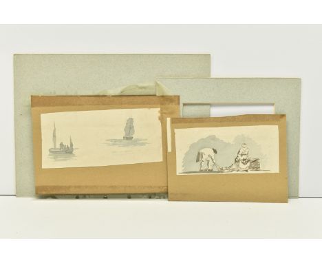 CIRCLE OF WILLIAM PAYNE (CIRCA 1755-1830) TWO UNSIGNED WATERCOLOUR SKETCHES, the first depicting boats upon the water, approx