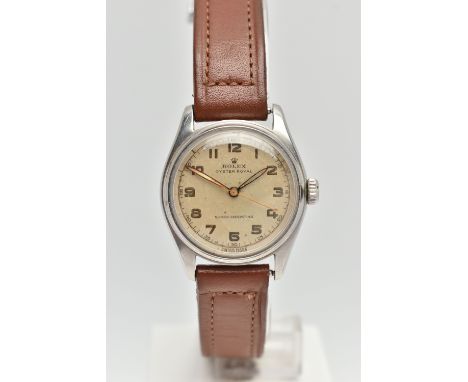 A 'ROLEX OYSTER ROYAL' WRISTWATCH, hand wound movement, round dial signed 'Rolex Oyster Royal', Arabic numerals, stainless st