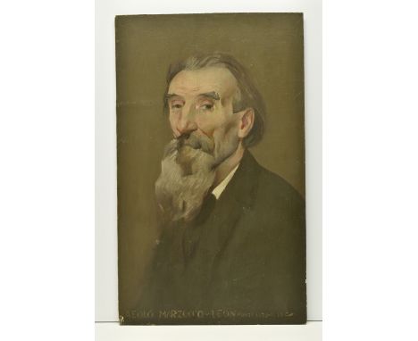 CIRCLE OF JAMES KERR LAWSON (1862-1933) 'AEOLO MARZOCCO-LEON, POET 1873 1933', a half-length portrait of a male figure, unsig