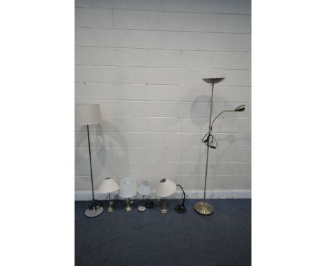 A SELECTION OF LIGHTING, to include two standard lamps, and five table lamps (7)