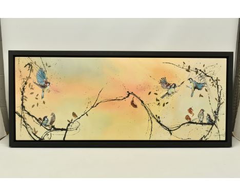 KAY DAVENPORT (BRITISH CONTEMPORARY) 'TAKING FLIGHT', a signed limited edition print depicting birds on stylised branches, 16