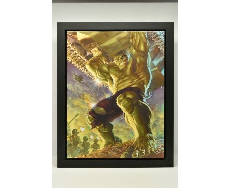 ALEX ROSS FOR MARVEL COMICS 'IMMORTAL HULK',  an artist proof edition print on canvas, depicting Hulk lifting a tank, 12/20 n