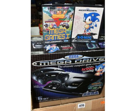 SEGA MEGA DRIVE CONSOLE BOXED, includes Sonic The Hedgehog and Mega Games I complete with their box and manuals, console and 