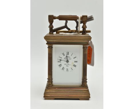 A 20TH CENTURY MINIATURE FRENCH L'EPEE CARRIAGE CLOCK, the enamel dial with Roman numerals, the face printed 'L'Epee Fondee e