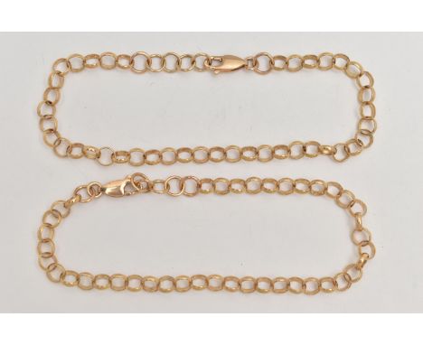 TWO YELLOW METAL BELCHER LINK BRACELETS, two matching bracelets, fitted with lobster clasps, approximate length 205mm, clasp 