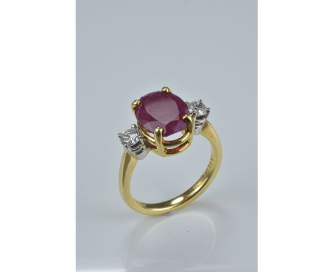 18ct gold, ruby and diamond ring. Size O