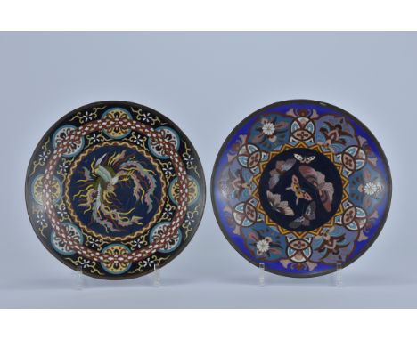 Two Japanese Cloisonné Enamel Plates 24cm diameter(2)