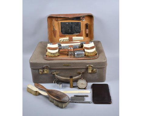 A Vintage Antler Suitcase together with a Gentlemans Travelling Set, Leather Wallet, Dressing Table Items Etc 