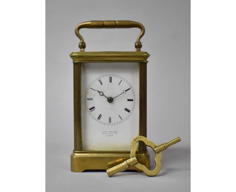 An Edwardian French Brass Carriage Clock, Movement Requires Attention but Complete with Key 