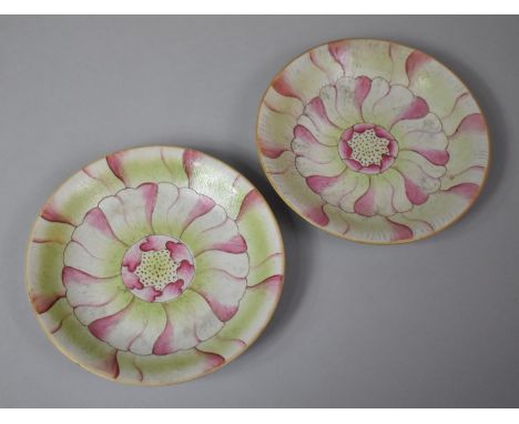 A Pair of 18th Century Chinese Famille Rose Plates Lotus in Pink and Green Enamels, Qing Dynasty, Qianlong Period, Under Glaz