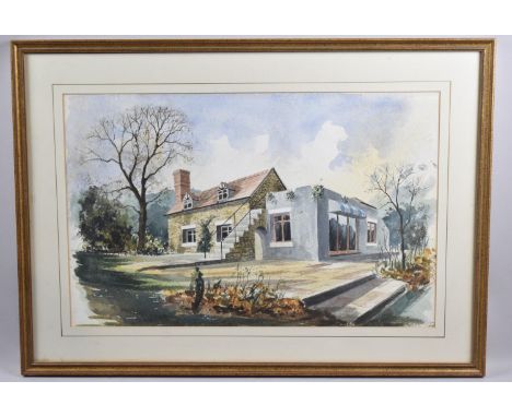 A Framed Architects Watercolour Sketch of Side Extension to Cottage, 47x30cm 