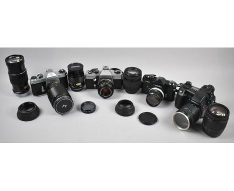 A Collection of Various Vintage 35mm Cameras and Telescopic Lens 