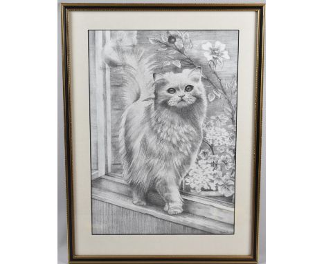 A Framed Print of a Cat, 28x40cm 