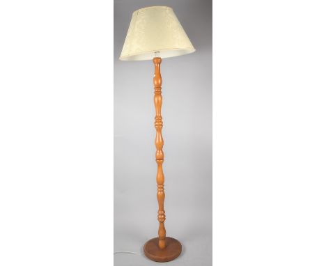 A Modern Turned Wooden Standard Lamp and Shade 
