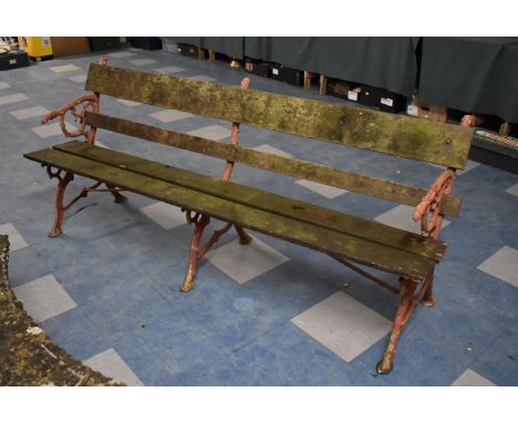 A Long Cast Iron Framed Garden Bench in the Coalbrookdale Style, 186cm Long 