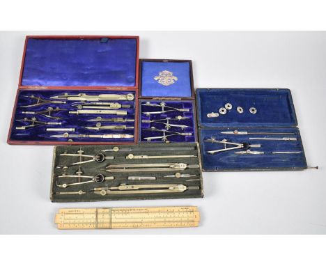 A Collection of Various Cased Drawing Sets, Scale Rule etc 