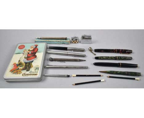 A Collection of Vintage Pens to Include Parker, Yard-o-Led etc, Three with 14ct Gold Nibs Together with a Silver Propelling P