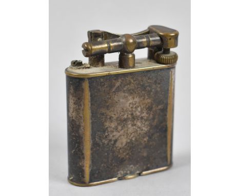 A Vintage 1930's Silver Plated Dunhill Cigarette Lighter Having Lifting Arm Inscribed Dunhill, Pat No.390107, 5cm high (we ar