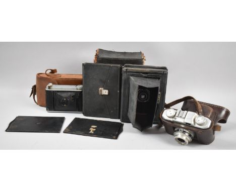 Three Vintage Cased Cameras to Include Two Folding Examples 