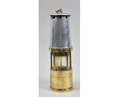 A Brass Mounted Miners Safety Lamp by Naylor, Wigan no.3712, 28cm high 