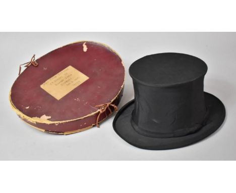 A Vintage Collapsible Opera Top Hat by Henry Heath with Addressed Oval Cardboard Container 