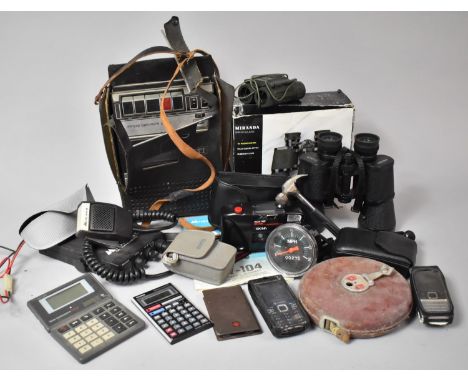 A Collection of Vintage Sundries to Include Miranda 10x50 Binoculars, Tape Measure, Midland CB Radio, Calculators etc 