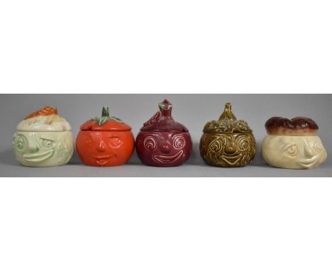 A Collection of Five Vintage Sauce and Chutney Pots by Sylvac 