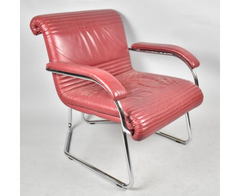 A Single Vintage Chrome Based Leather Upholstered "Girsberger" Style Open Armchair 