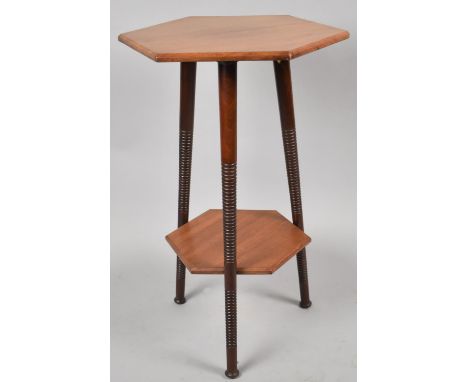 An Edwardian Hexagonal Mahogany Occasional Table on Turned Tripod Support, Complete with Stretcher Shelf, 45cm Diameter 