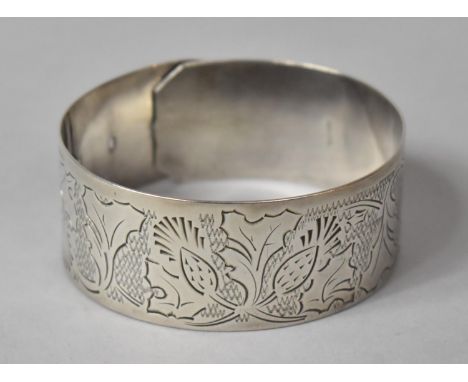 A Silver Scottish Style Bangle Engraved with Thistles, Stamped Sterling 