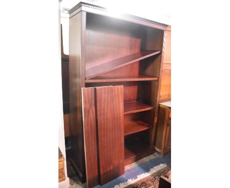 A Modern Mahogany Open Book Shelf with Six Shelves, Dentil Cornice and Reeded Supports, 190cm 