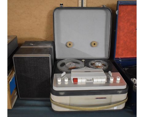 A Vintage Reel-to-Reel Tape Recorder Together with a Pair of Speakers, Drive Requires Attention 