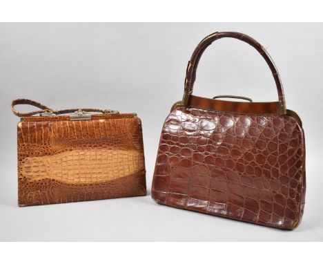 Two Vintage Crocodile Skin Ladies Handbags, 30cm Wide 