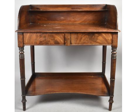 A Victorian Mahogany Washstand with Raised Gallery Shelf, Two Drawers and Galleried Stretcher Shelf on Turned Supports, 90cm 
