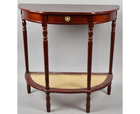 A Late 20th Century Mahogany Demi Lune Two Tier Console Table with Cane Stretcher Shelf, 78cm wide 
