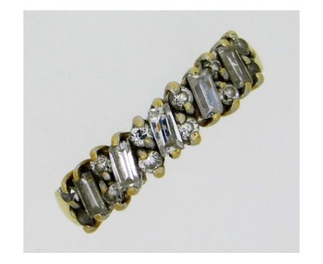 A 9ct gold half eternity style ring set with white stones, 2.98g, size Q/R