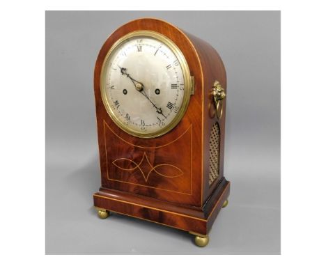 A Regency period mahogany bracket clock with double fusee movement &amp; silvered dial, 13.75in tall 