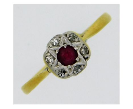 An antique 18ct gold ring set with diamond &amp; ruby, 1.19g, size K