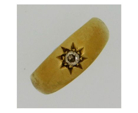A Victorian 18ct gold gypsy style ring set with approx. 0.15ct diamond, date letter for 1894, 4.85g, size O