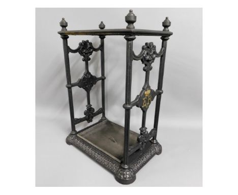 A cast iron Edwardian umbrella / stick stand, model no.75, possibly by Coalbrookdale, 24.25in high x 12in deep x 17in wide