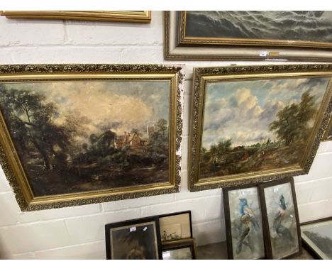 Two oleograph studies after John Constable, gilt framed (a/f)