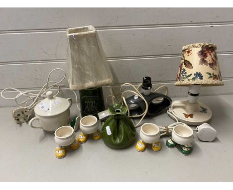 Mixed Lot: Various small table lamps, Carlton ware walking egg cups and covered bowl etc