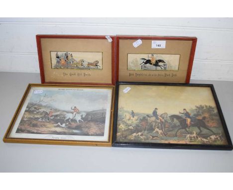 Mixed Lot: Two Stevengraph silk pictures and two further hunting prints (4)