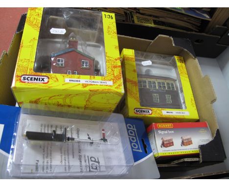 Four Items "OO" Gauge/4mm Boxed Trackside Buildings, Hornby R8005 signal box, Scenix EM6106 signal box, plus a Scenix EM6004 