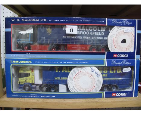 Two Corgi 1:50th Scale Diecast Model Commercial Vehicles, comprising of #75806 M.A.N. curtain side W.H. Malcolm Transport Ltd