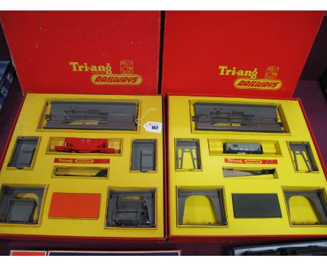 Two Tri-ang 'OO' Gauge/4mm Boxed "Operating" Wagon and Hopper Sets, Ref. R135 Ore Wagon Set, plus Ref. R161 Hopper Car Set, b