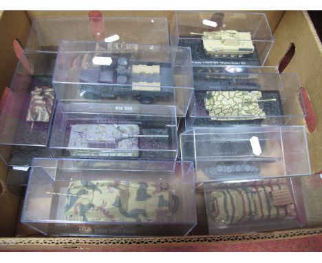 Sixteen Atlas Editions Diecast and Plastic Military Model Vehicles, all German WWII themes including P2. KPFW. VI Tiger Tank,
