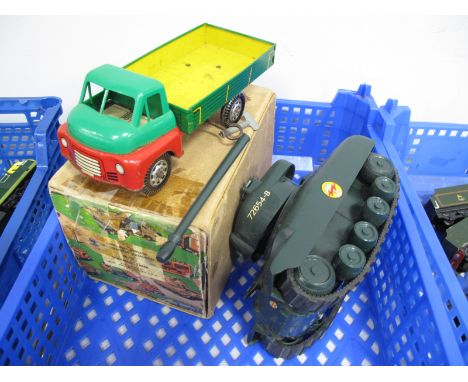 A Post War Clockwork Tinplate and Plastic Truck by Wells-Brimtoy, plus a plastic Minic Clockwork Sherman Tank, with broken ba