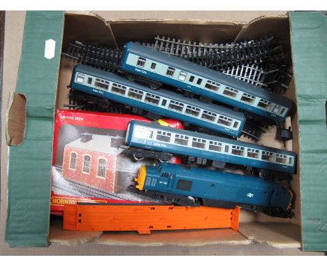 A Hornby "OO" Gauge/4mm Class 37 Co-Co Diesel Locomotive, BR Bue, R/No. 37130 - three Hornby Inter-City eight wheel coaches, 